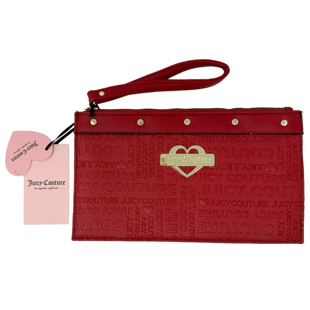 Juicy Couture Glam Wristlet Red Wristlet Clutch Purse, Logo Print Heart NWT